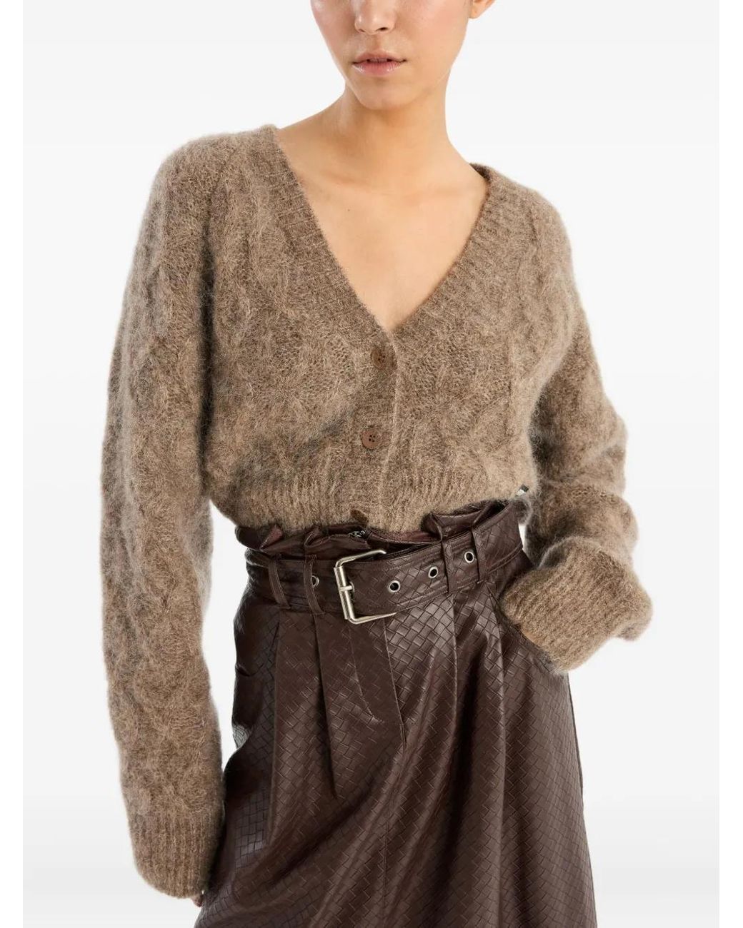 ROTATE BIRGER CHRISTENSEN Natural Cropped-Cardigan Mit Zopfmuster