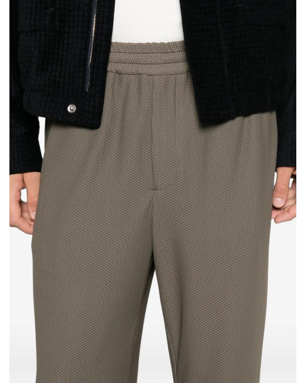 Giorgio Armani Gray Textured Elasticated-Waist Trousers for men