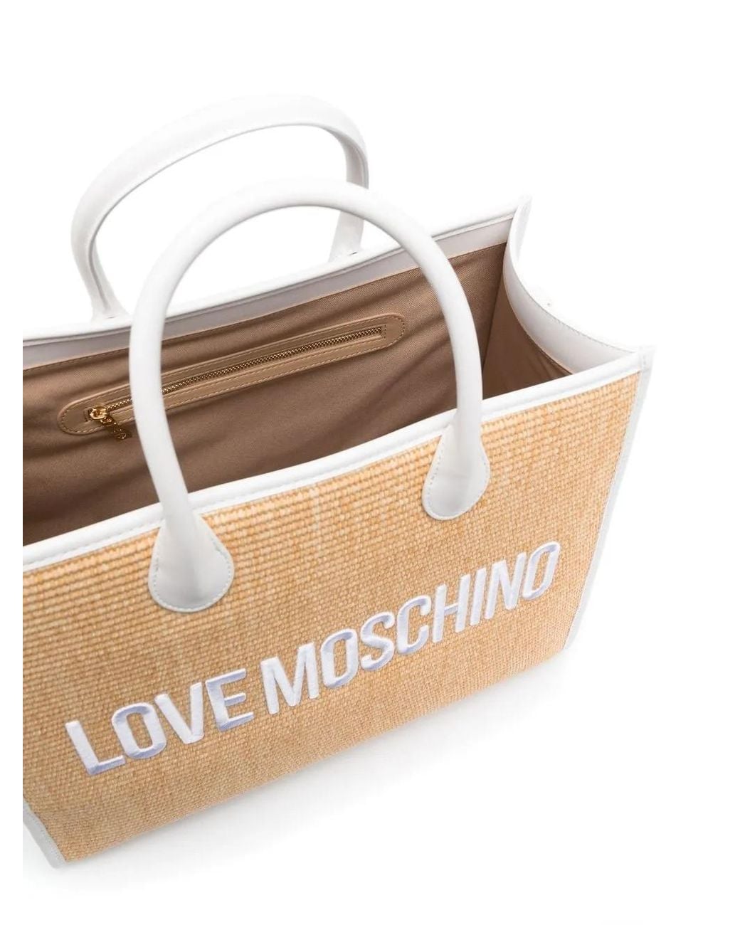 Love Moschino Natural Embroidered-Logo Detail Tote Bag