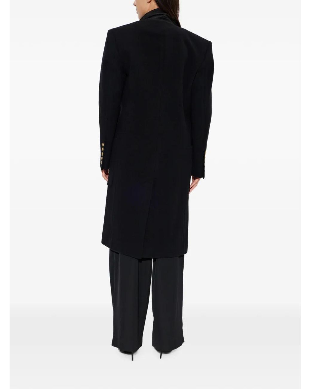 Balmain Black Double-Breasted Wool Coat