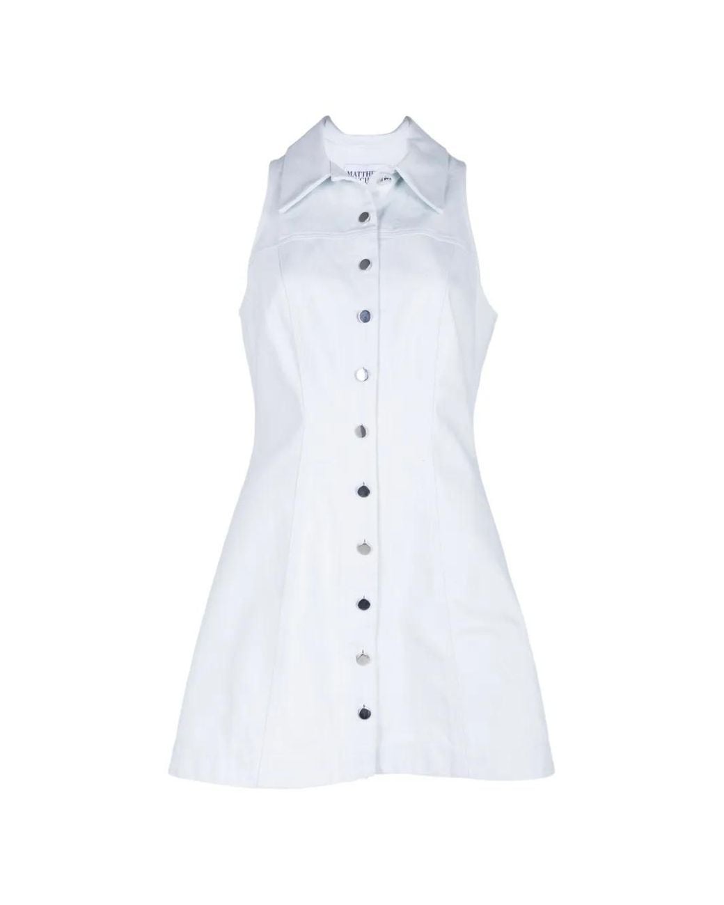 Matthew Bruch White Button-Up Sleeveless Mini Dress