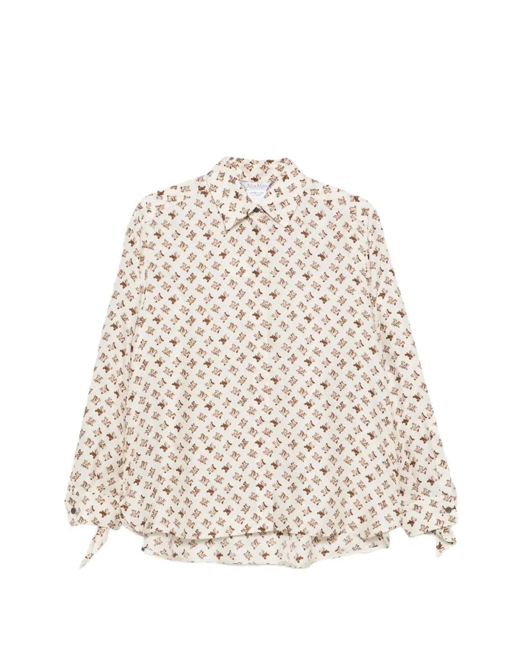Max Mara White Oversized Printed Silk Shirt