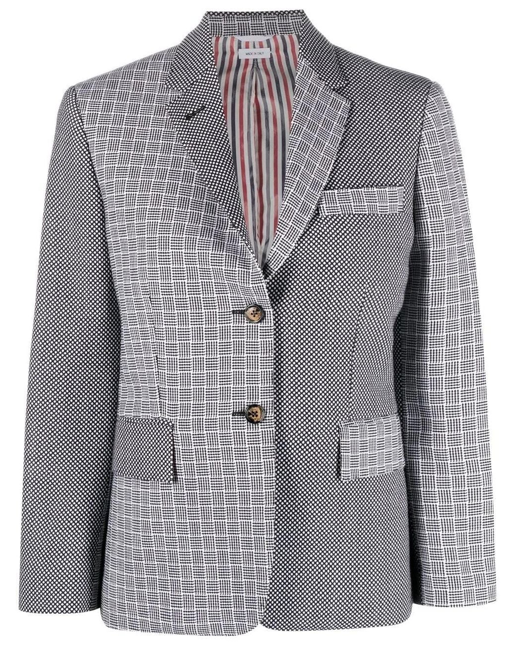 Thom Browne Gray Mix-Print Single-Breasted Blazer