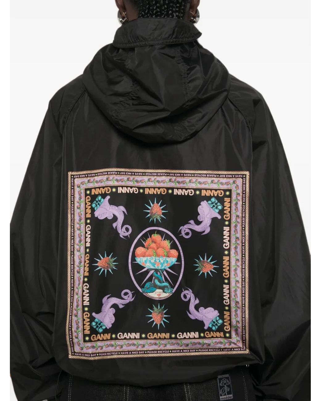 Ganni Black Logo-Print Hooded Jacket