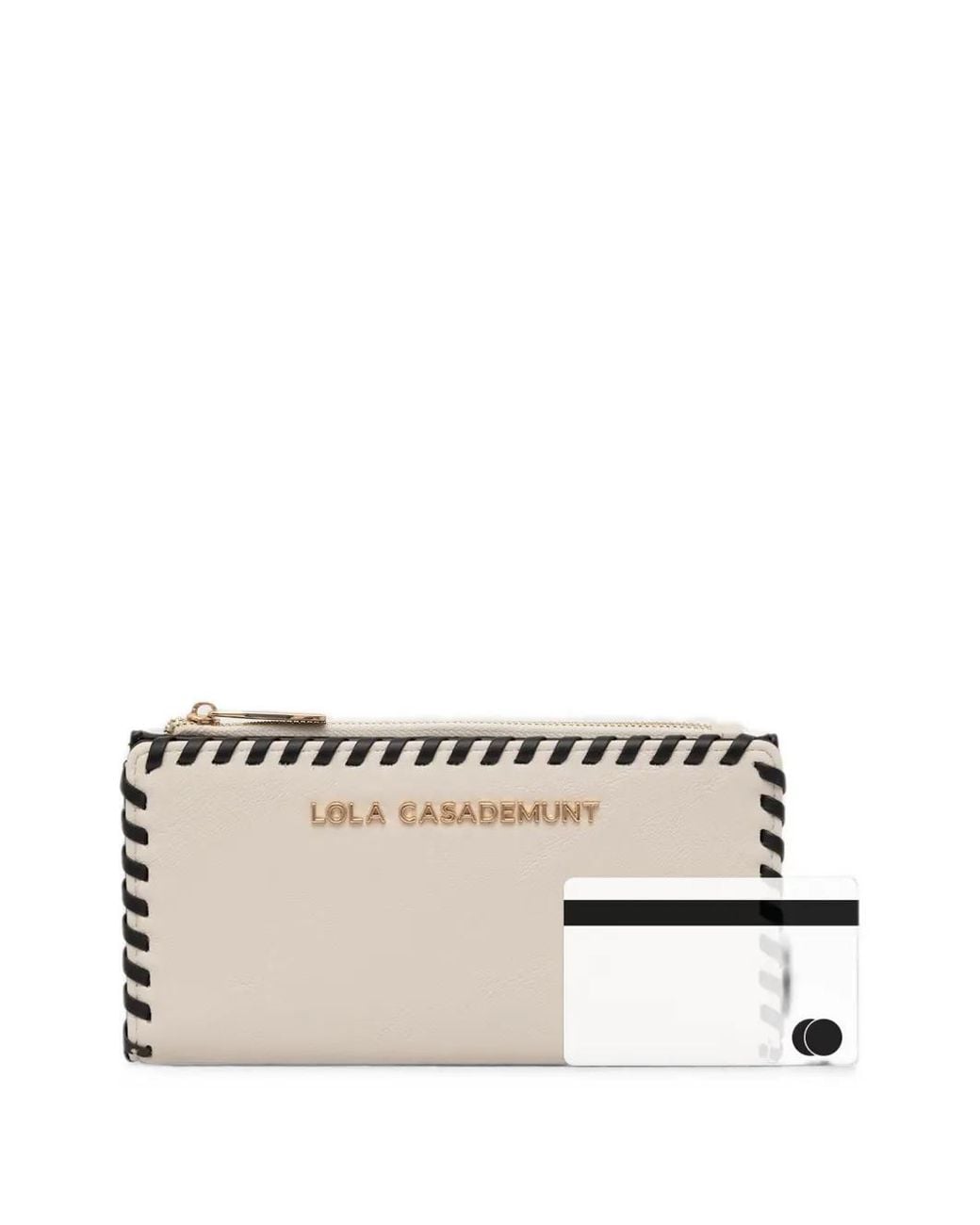 Lola Casademunt Natural Whipstitch-Trim Logo-Plaque Wallet