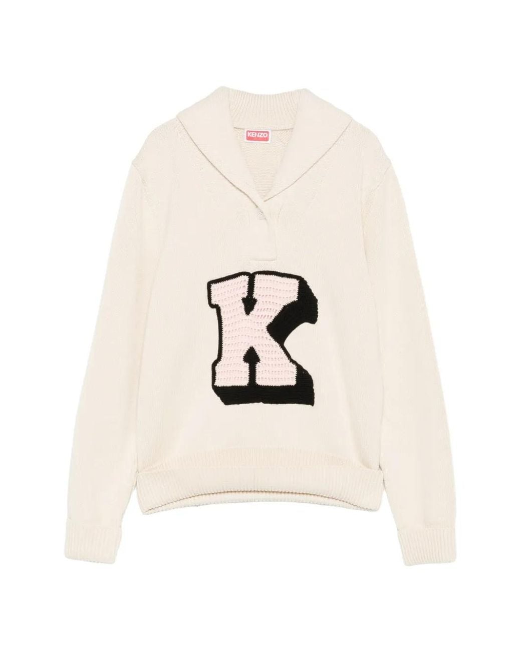 KENZO White Initial Shawl-Collared Polo Shirt