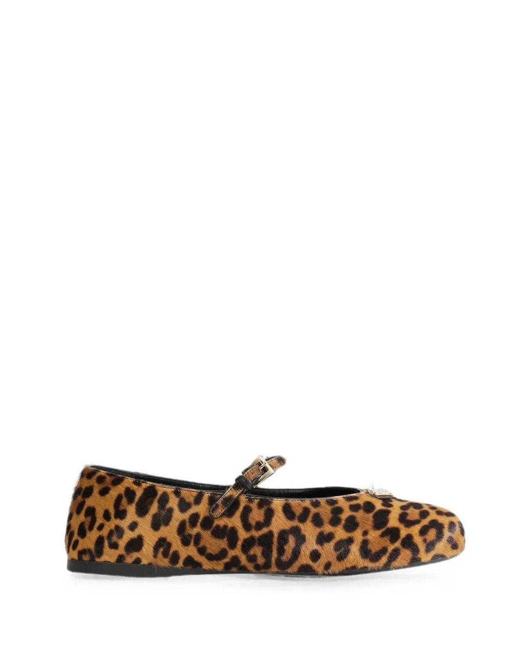 Prada White Leopard-Print Buckle-Strap Ballet Flats