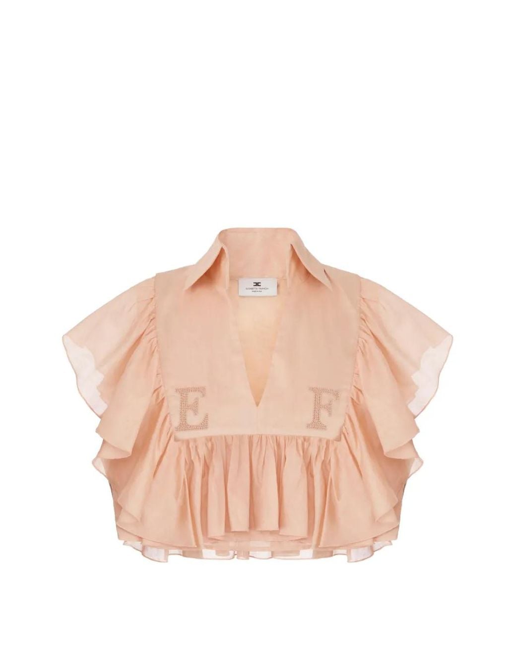 Elisabetta Franchi Pink Cotton Voile Shirt With Flounce
