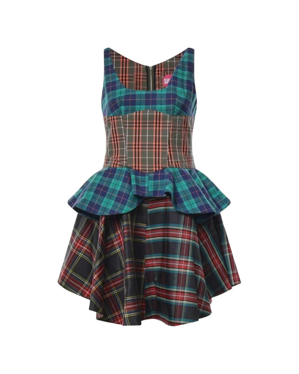 Celiab Blue Sedona Patchwork Tartan Mini Dress