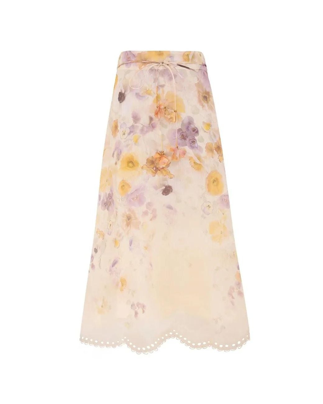 Zimmermann Natural Memento Embroidered Midi Skirt