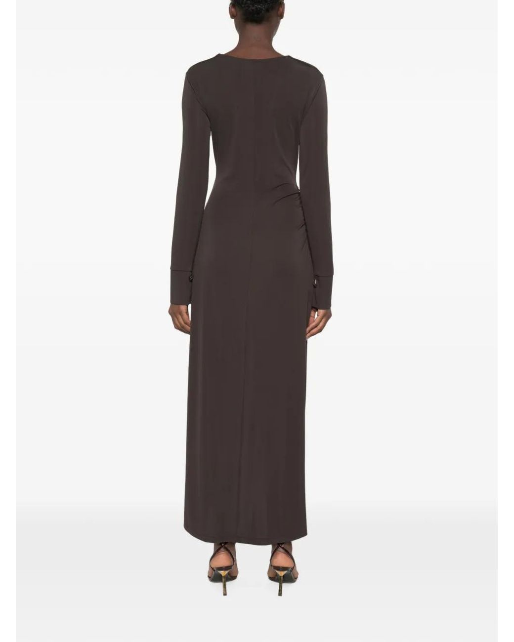 Imperial Black Twisted-Waist Front-Slit Dress