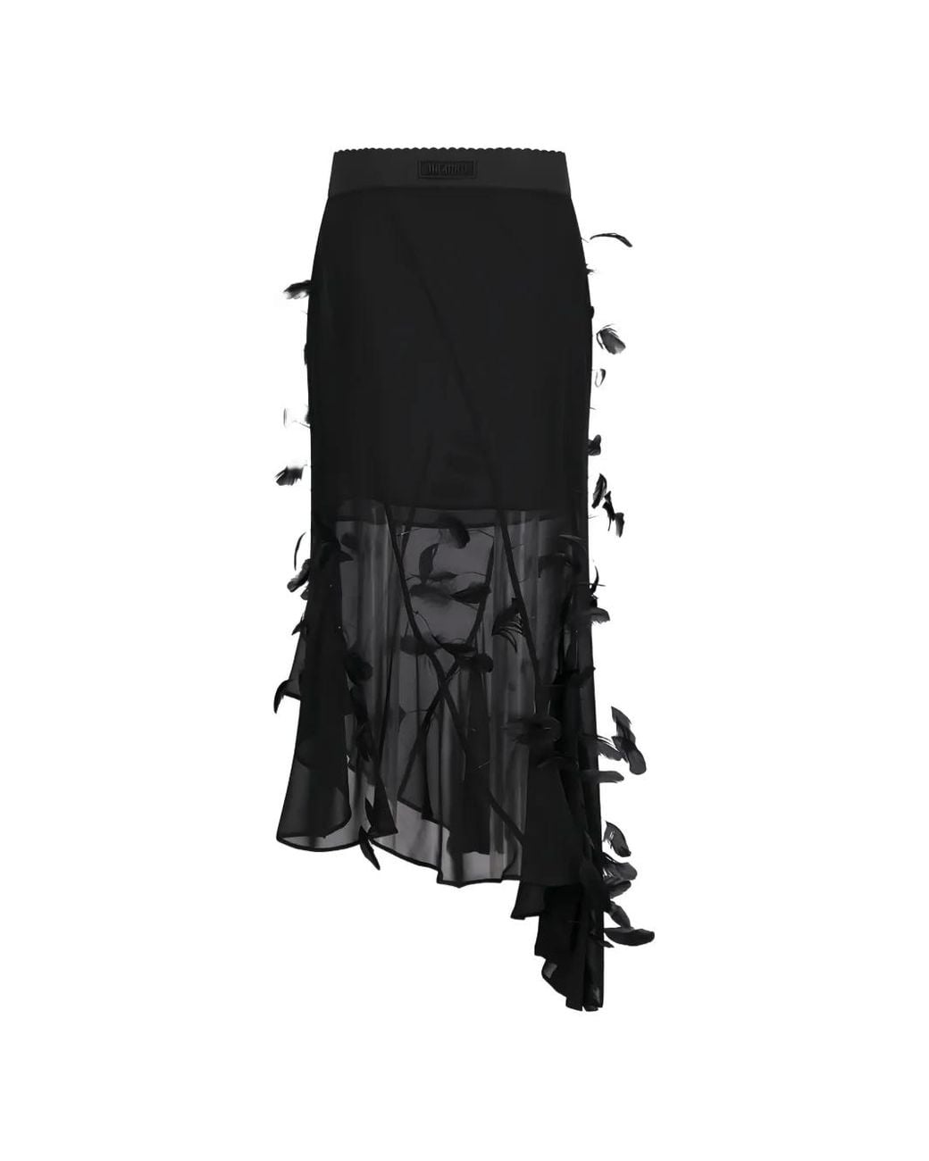 The Attico Black Feather-Embellished Asymmetric Midi Skirt