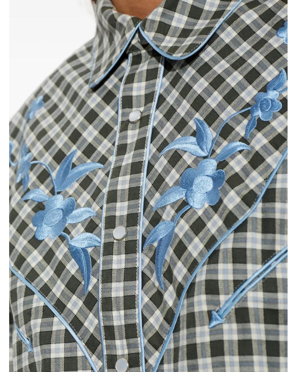 KENZO Black Wildflower Floral-Embroidered Checked Shirt