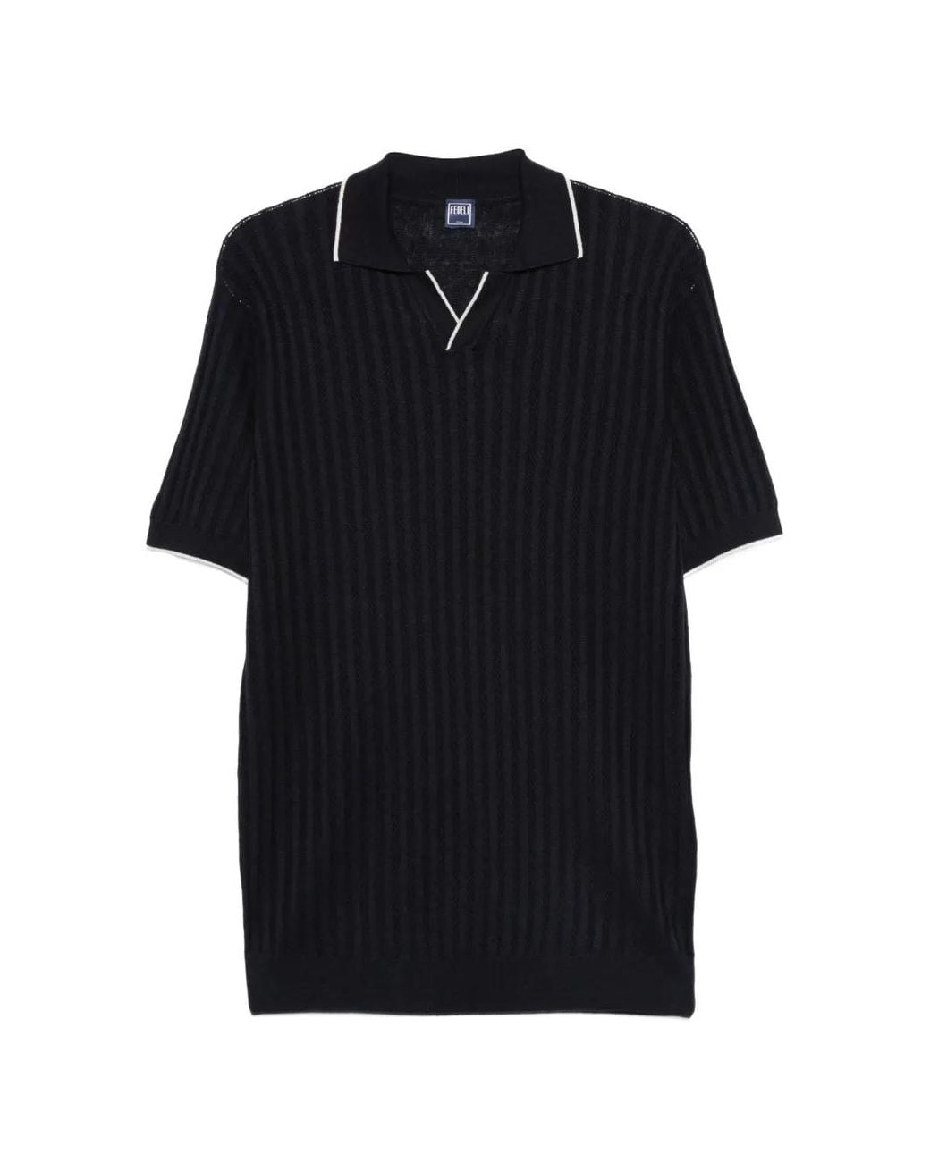 Fedeli Black Ribbed V-Neck T-Shirt for men