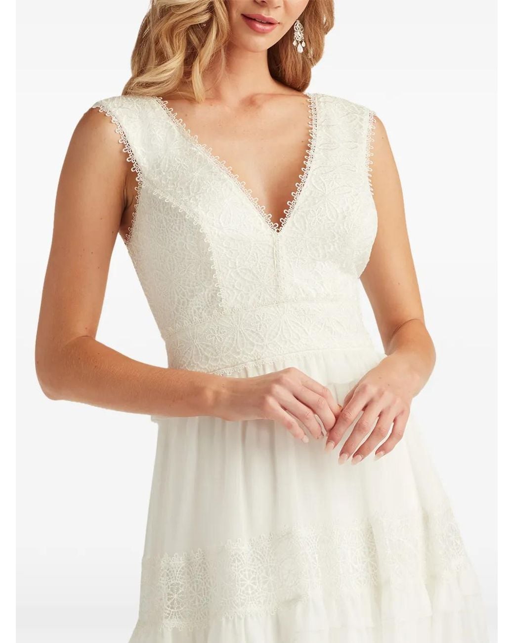 Tadashi Shoji White Maxi Shiva Lace-Panelled Tiered Dress
