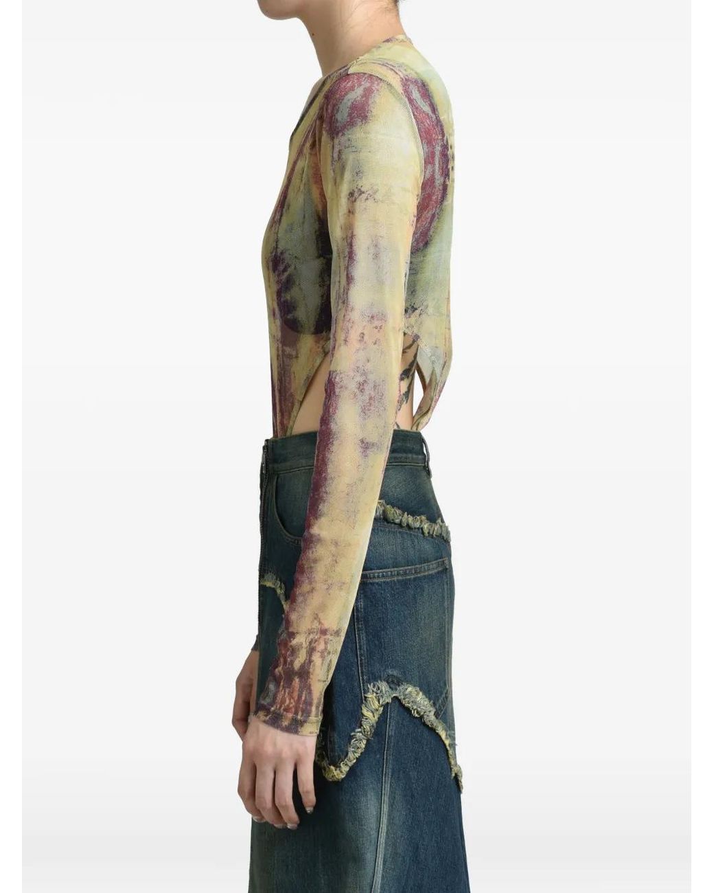 VIVAMUS White Earth Tie-Dye Mesh Bodysuit