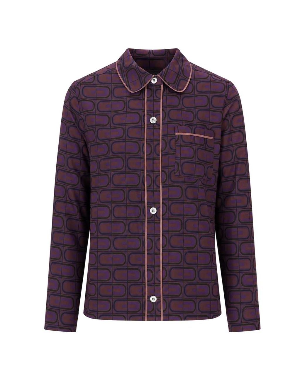 Laura Urbinati Purple Geometric-Print Piping-Detail Pajamas Top