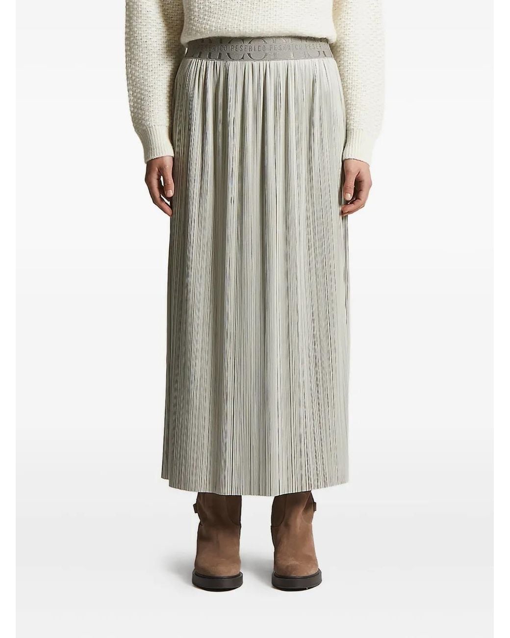Peserico Natural Pleated Logo-Waistband Skirt