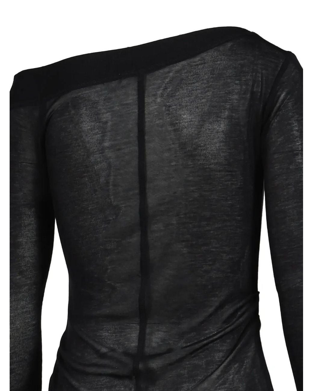 BOHEMSEO Black Off-Shoulder Sheer Long-Sleeved T-Shirt