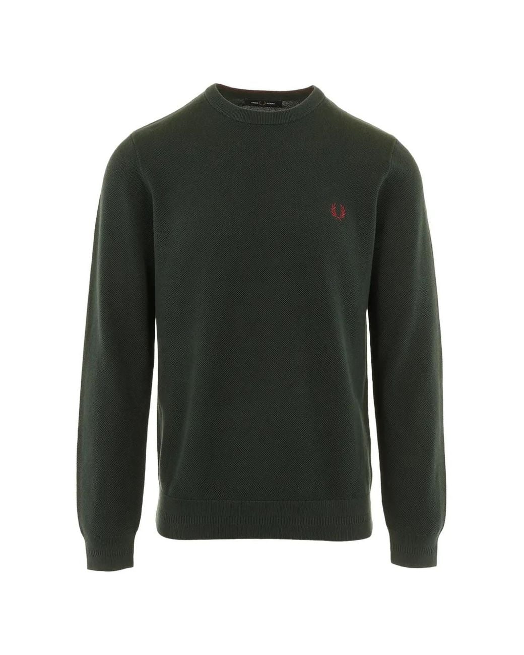 Fred Perry Green Embroidered Crew-Neck Sweater for men