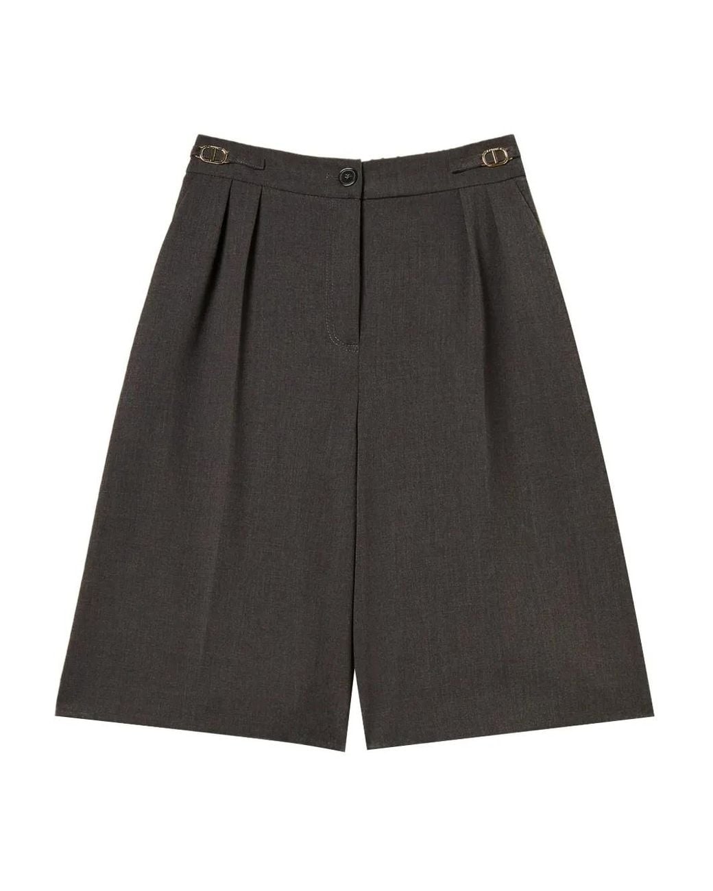 Twinset Gray Pleated-Front Logo-Detail Shorts