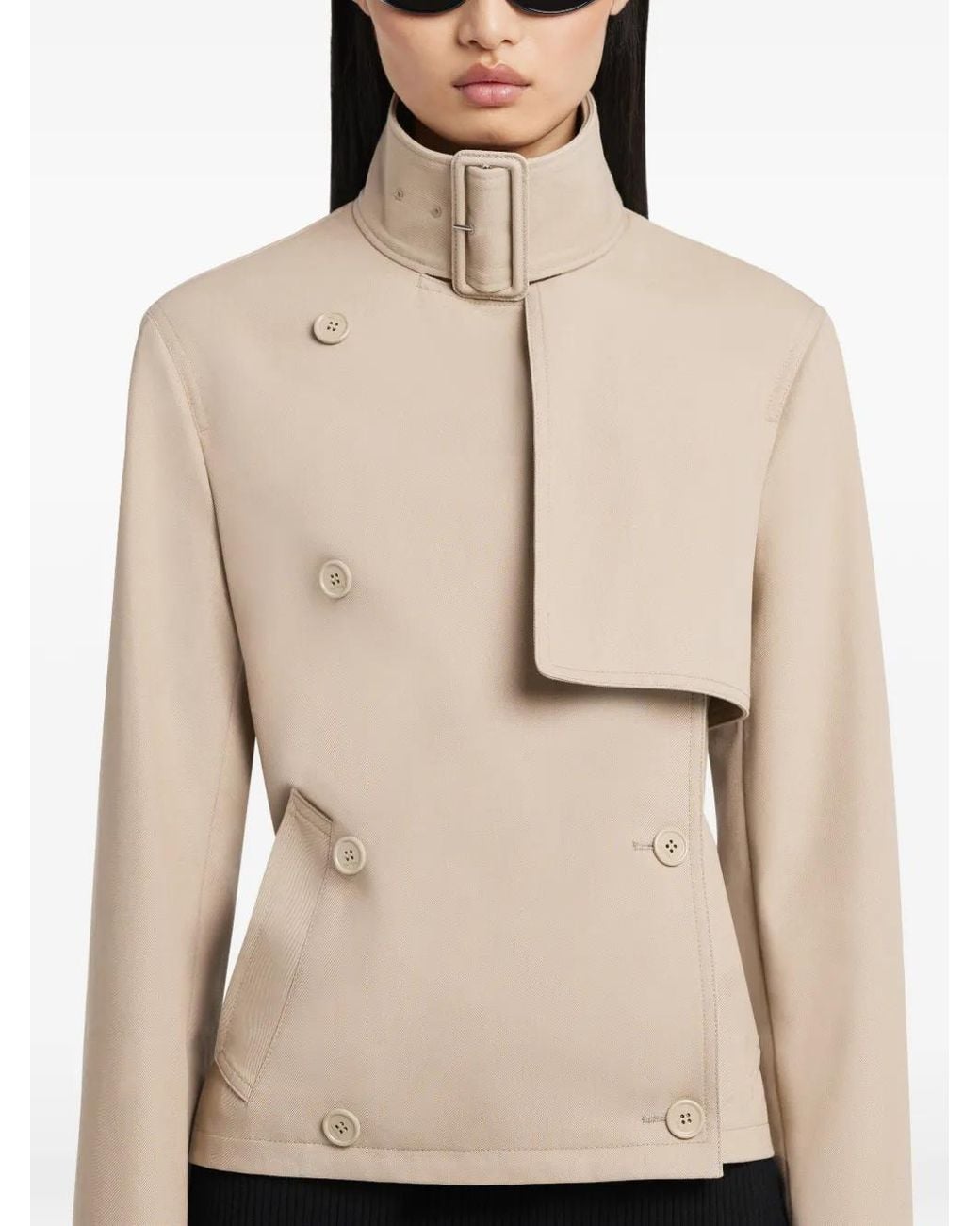 Courreges Natural Buckle-Detail Button Trench Jacket