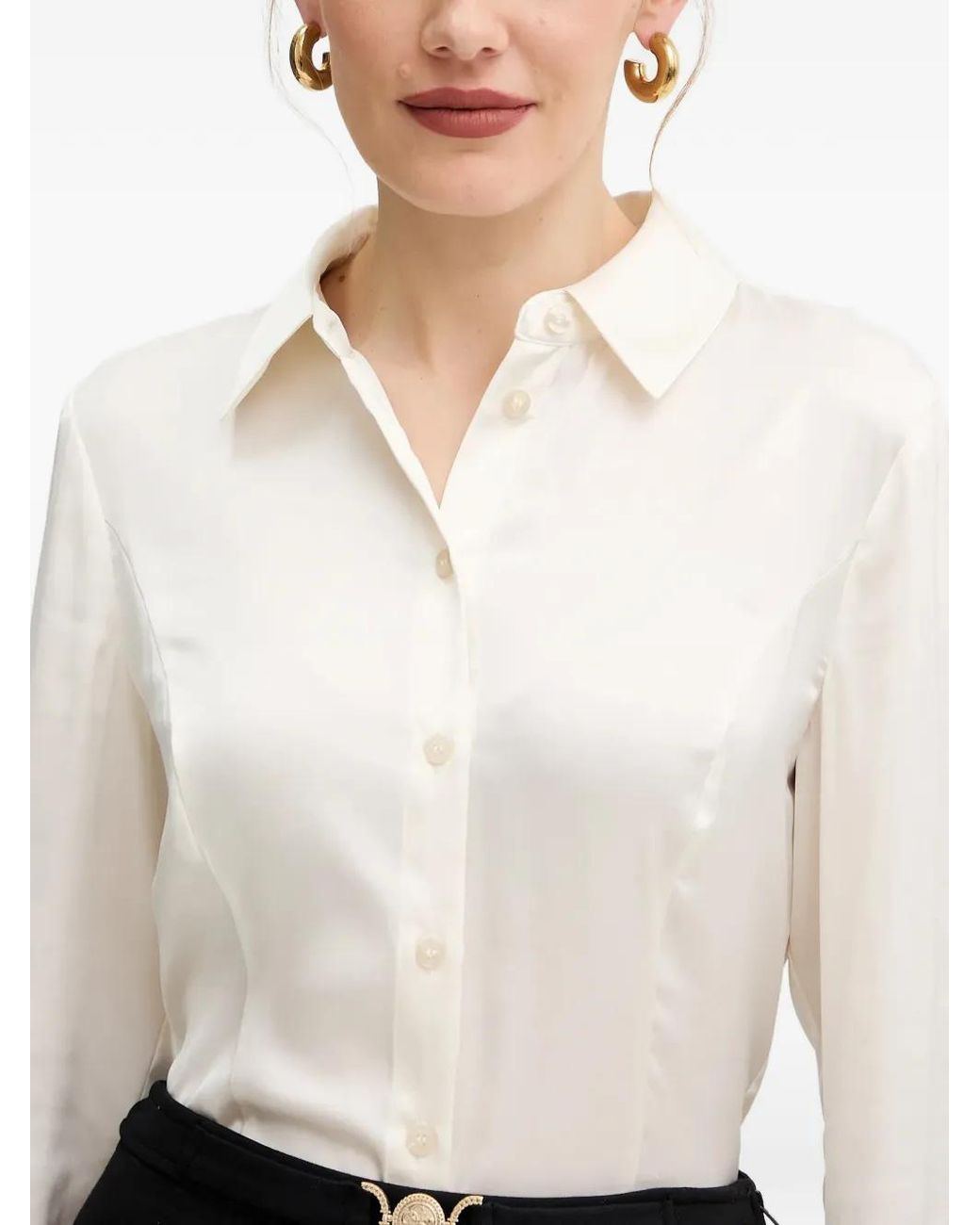 Guess White Button-Down Long-Sleeve Blouse