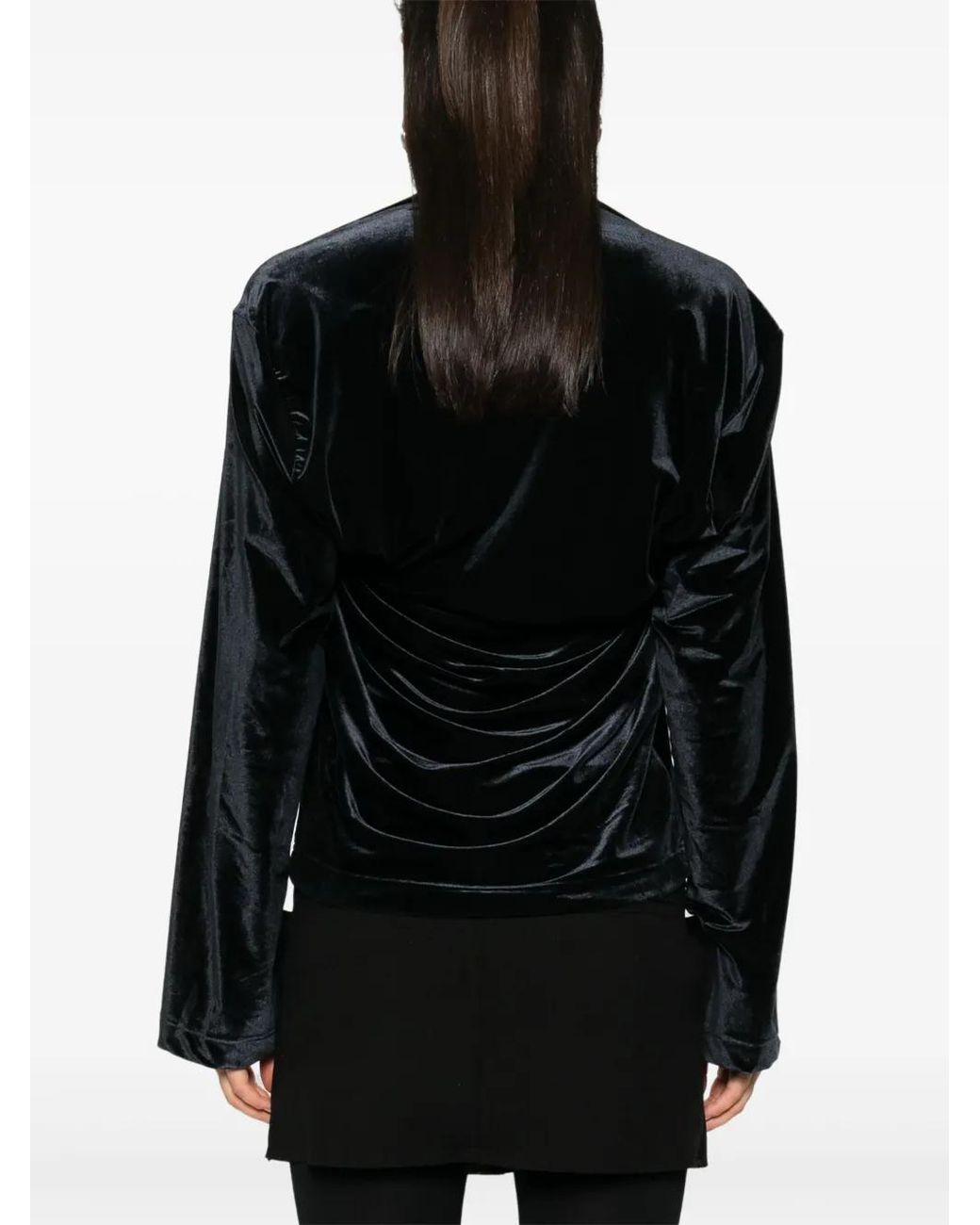 ALAINPAUL Black Velour High-Neck Stretch Top