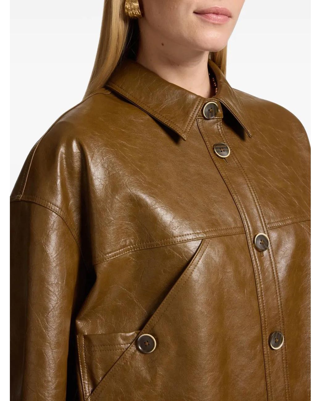 Elena Miro Brown Crinkled Button-Down Jacket