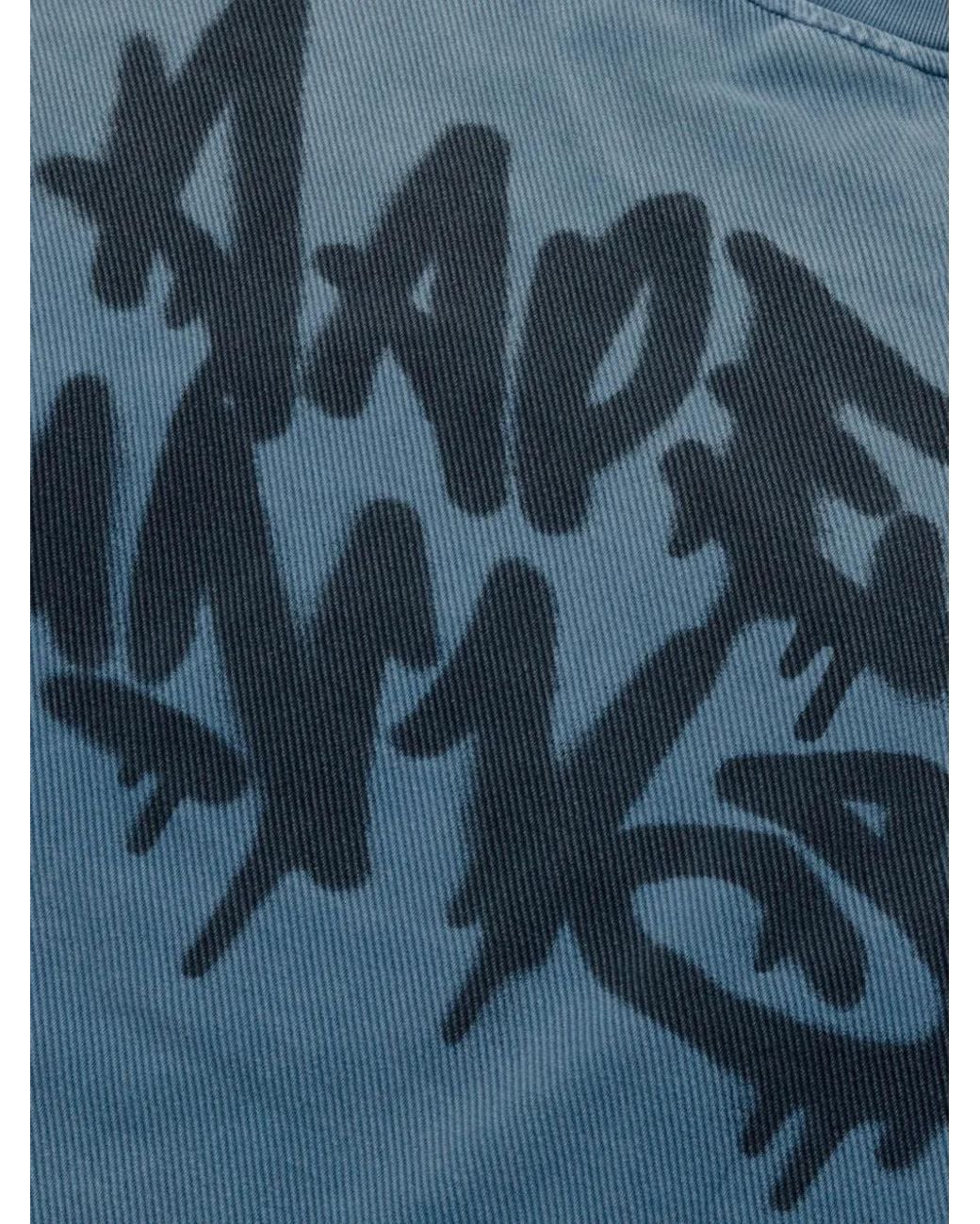 Aape By A Bathing Ape Blue Denim-Patch Graffiti-Print Sweater for men