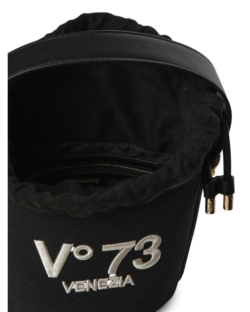 V73 Black Logo Embroidery Bucket Shoulder Bag