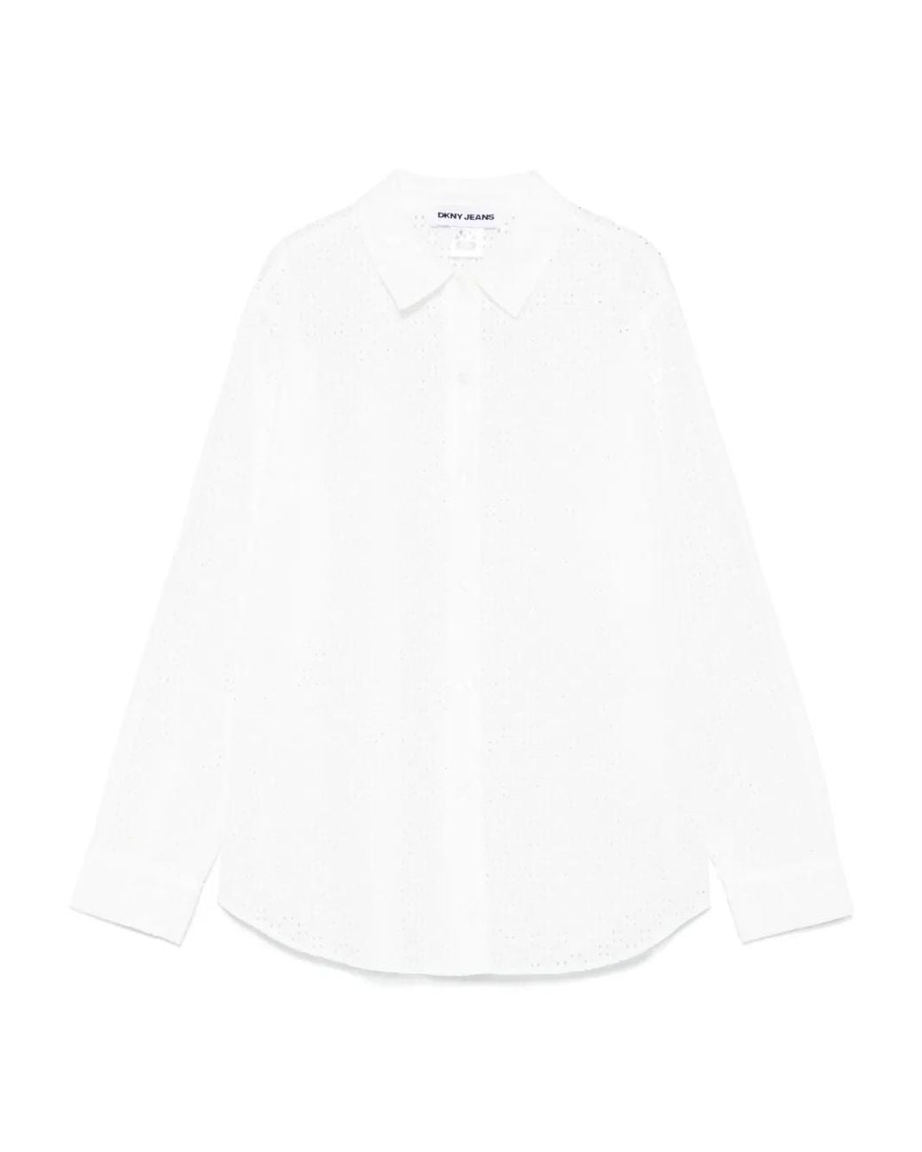 DKNY White Eyelet-Detail Long-Sleeve Shirt