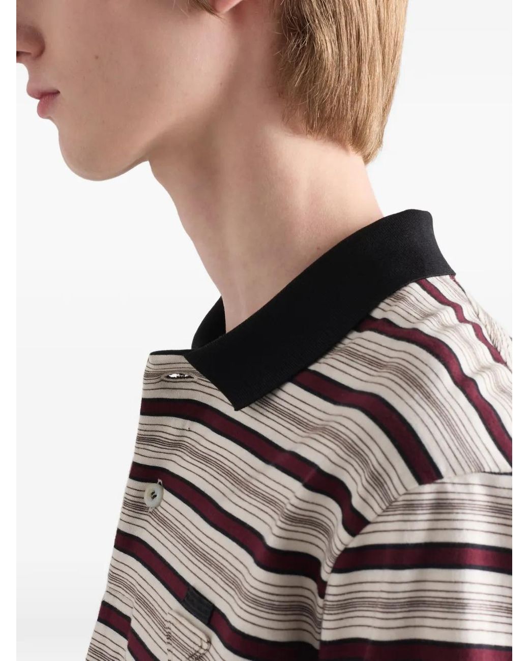 Prada Natural Striped Short-Sleeve Polo Shirt for men