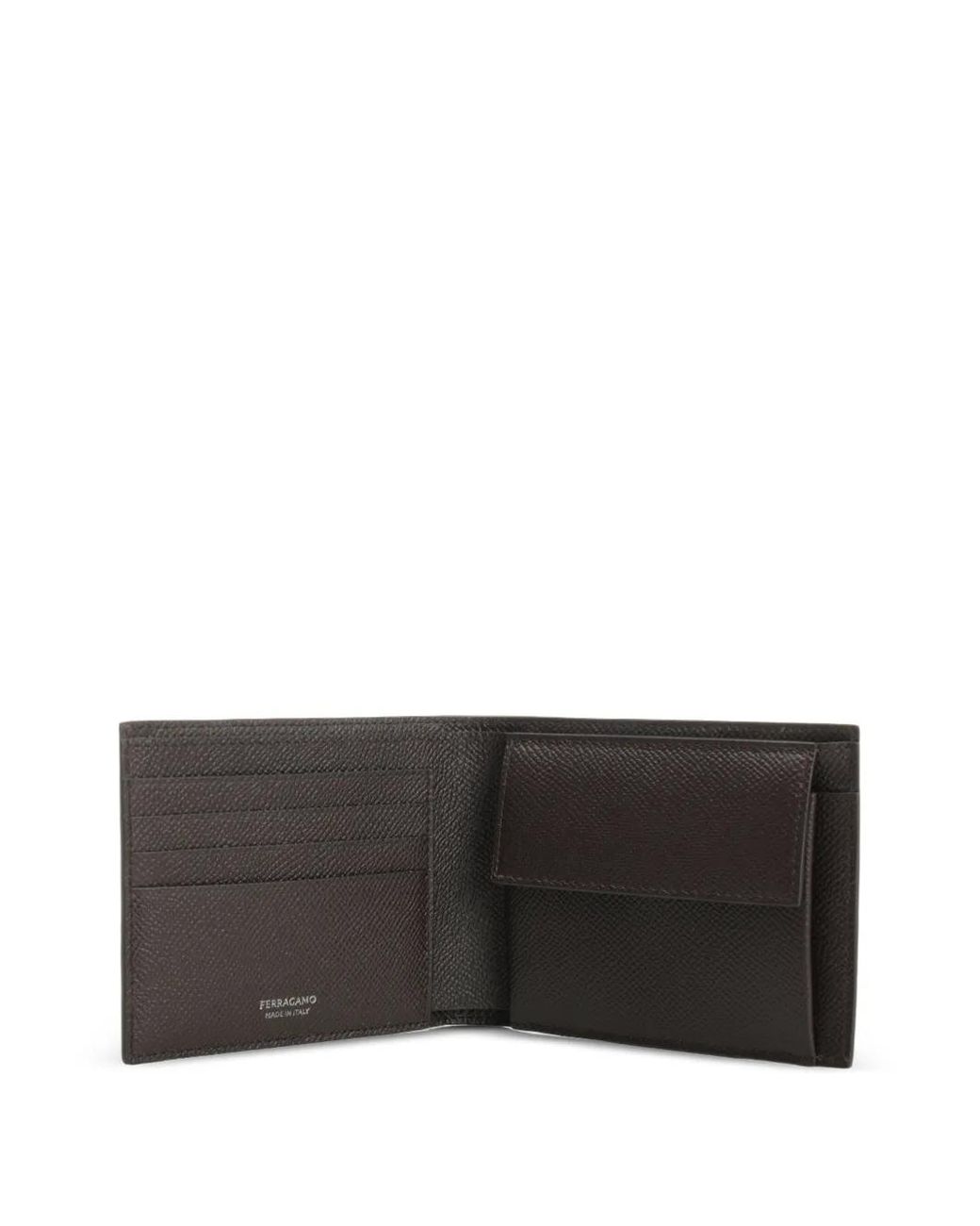 Ferragamo Brown Micro Grancio Faded Effect Grained Leather Bi-Fold Wallet for men