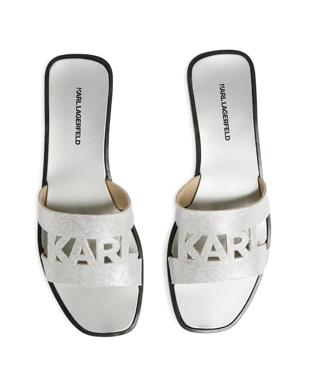 Karl Lagerfeld White Glitter-Effect Slides