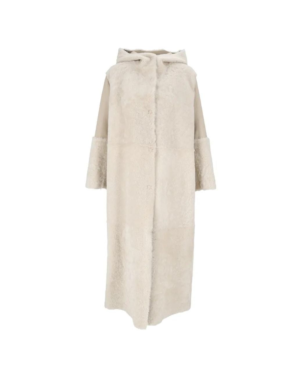 Antonelli White Hooded Panelled Leather Coat