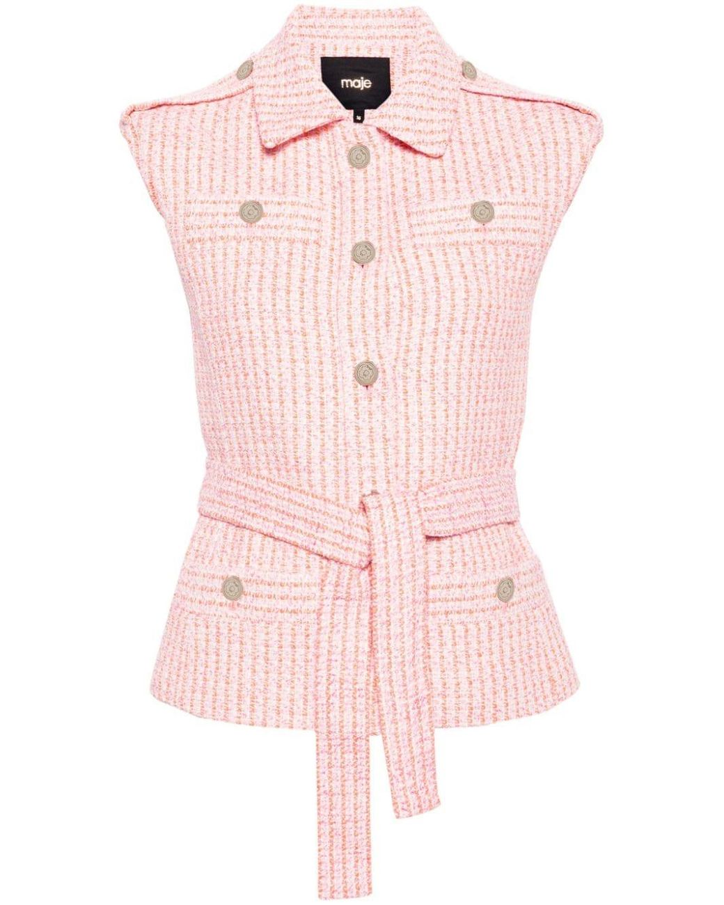 Maje Belted Tweed Waistcoat in Pink | Lyst