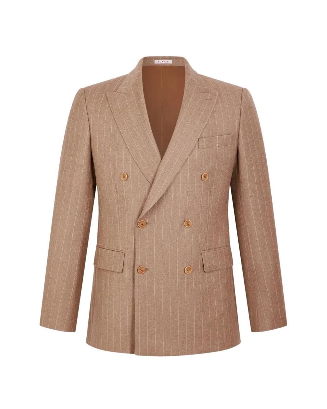 Fursac Brown Double-Breasted Striped Blazer for men