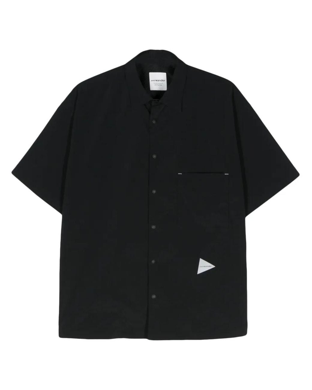And Wander Black Logo-Patch Classic-Collar Shirt for men