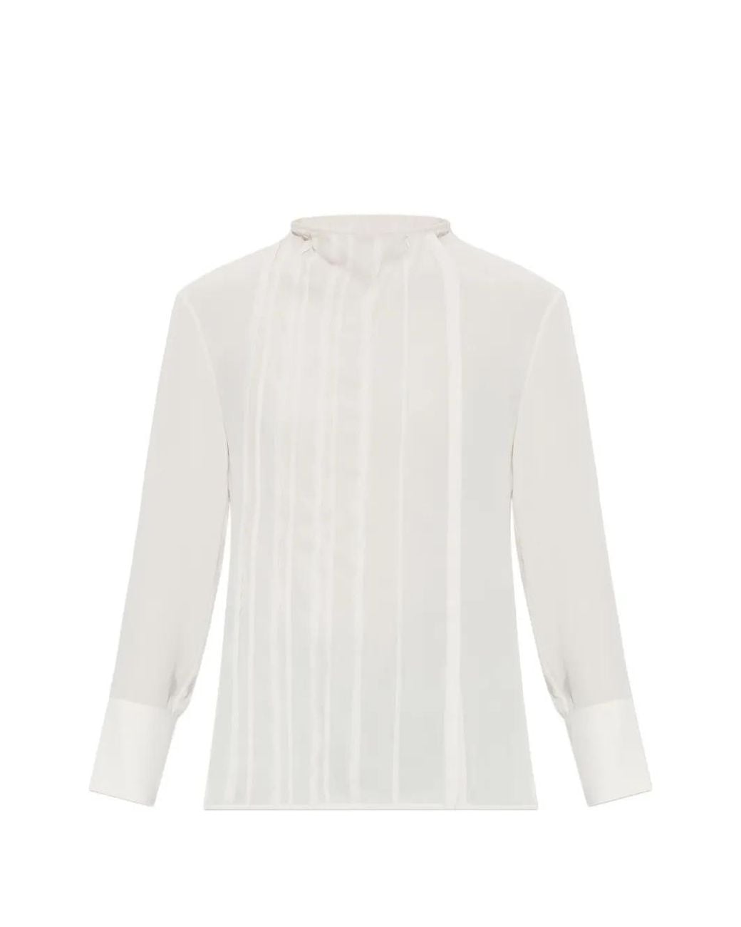 Victoria Beckham White Pleated Long-Sleeve Blouse