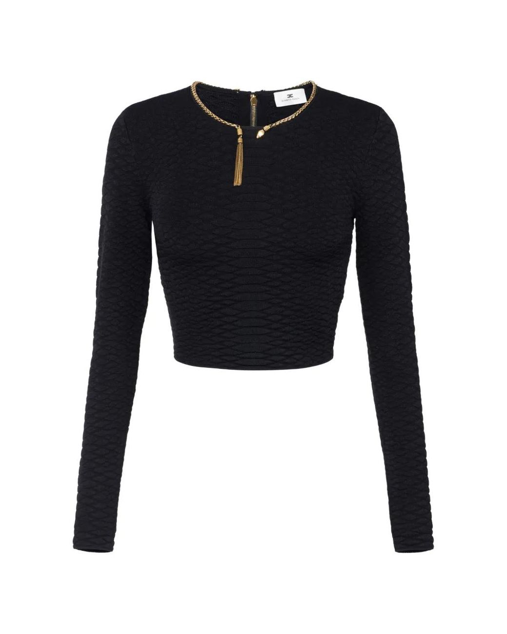 Elisabetta Franchi Black Knit Top With Snake-Pattern