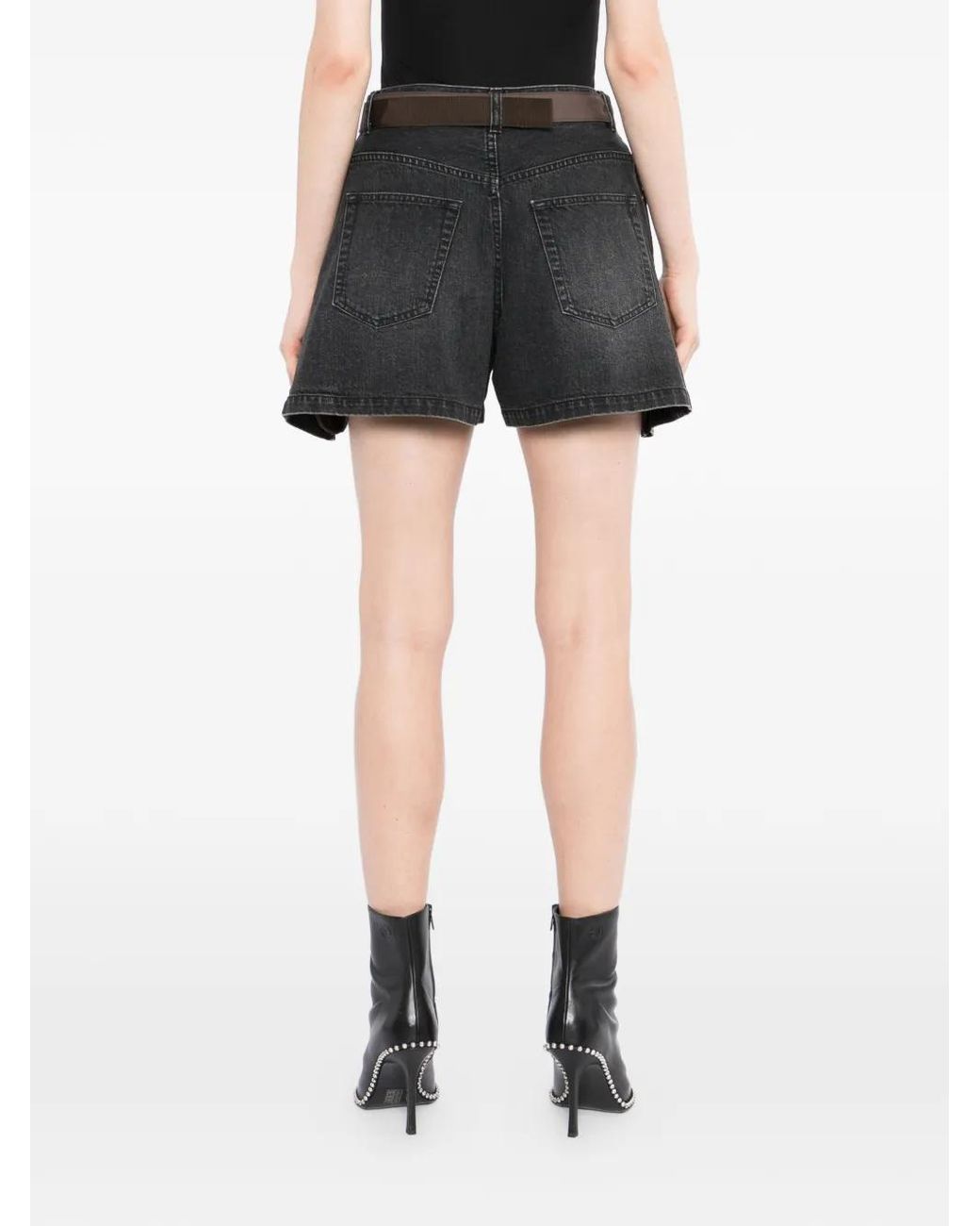 Sacai Brown Short Hybrid À Empiècements En Jean