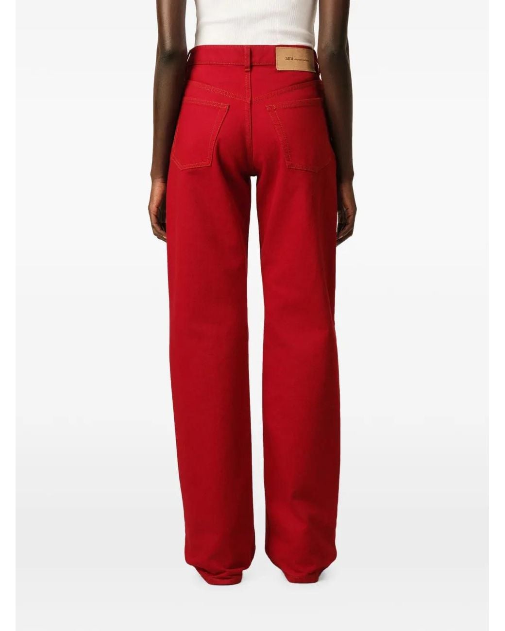 AMI Red Large-Fit Cotton Jeans