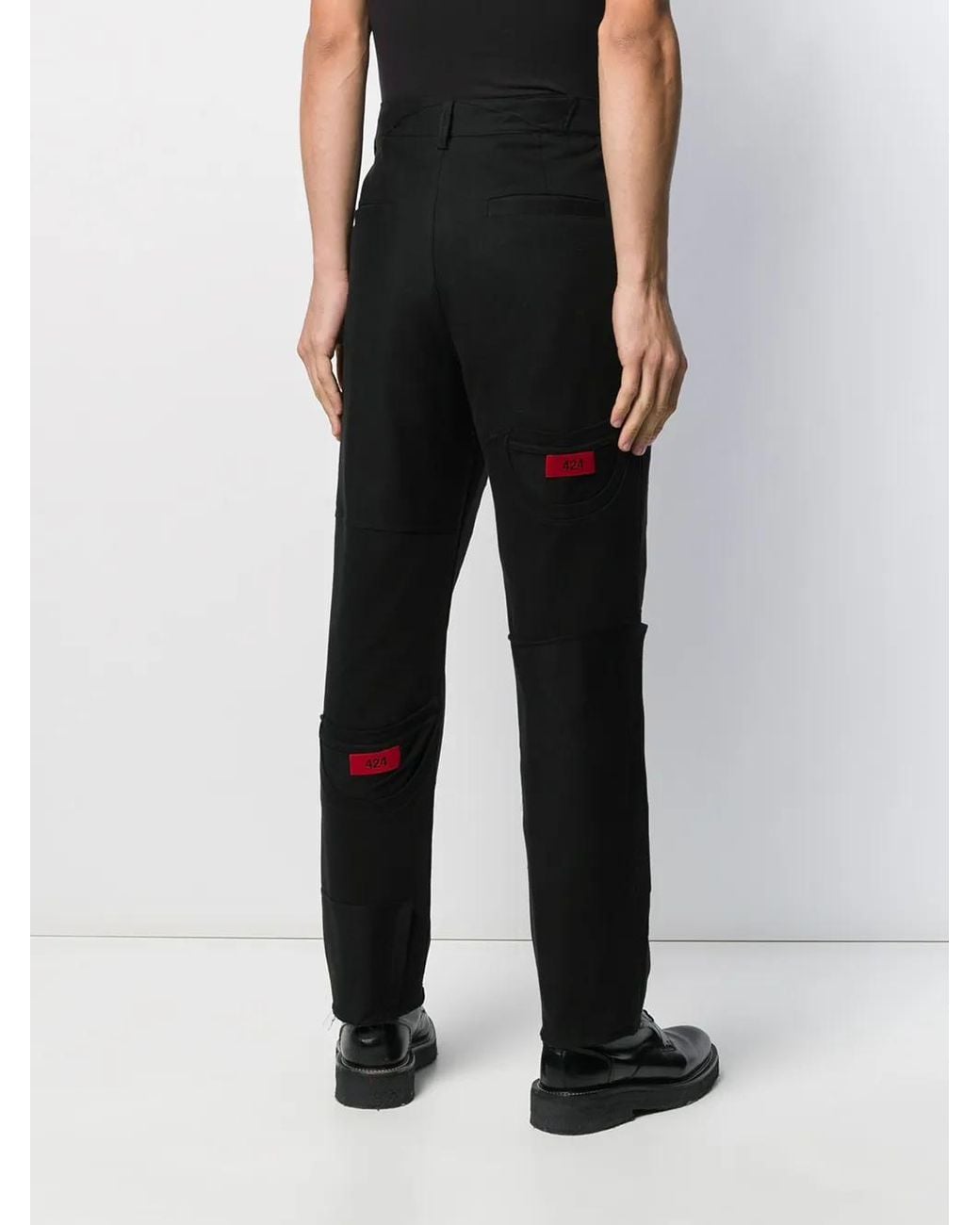 424 Black Contrasting Patch Logo Trousers for men