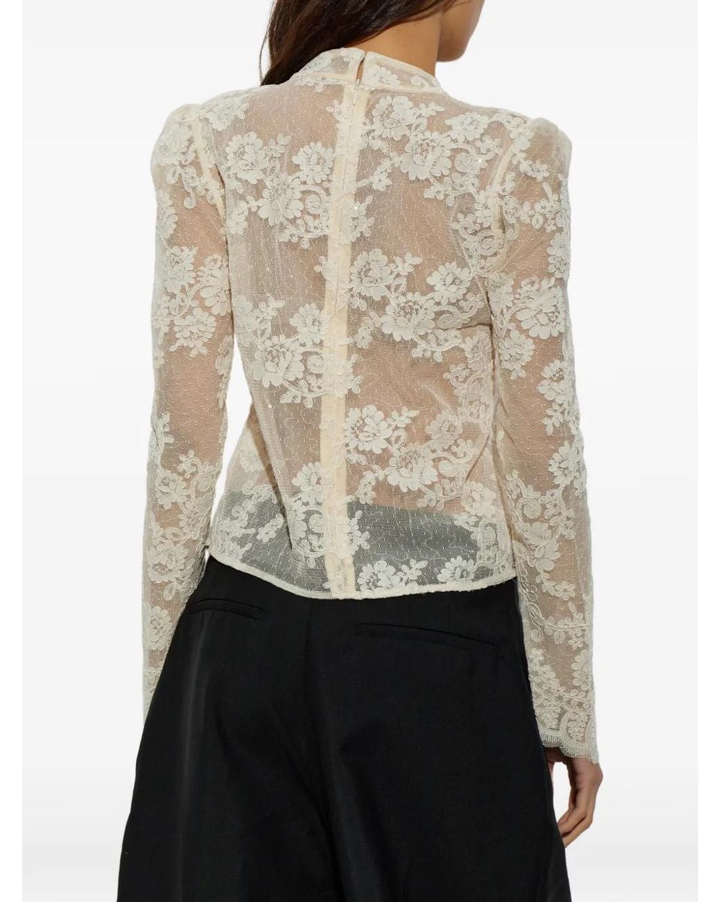 Self-Portrait White Sequin-Embellished Lace Top