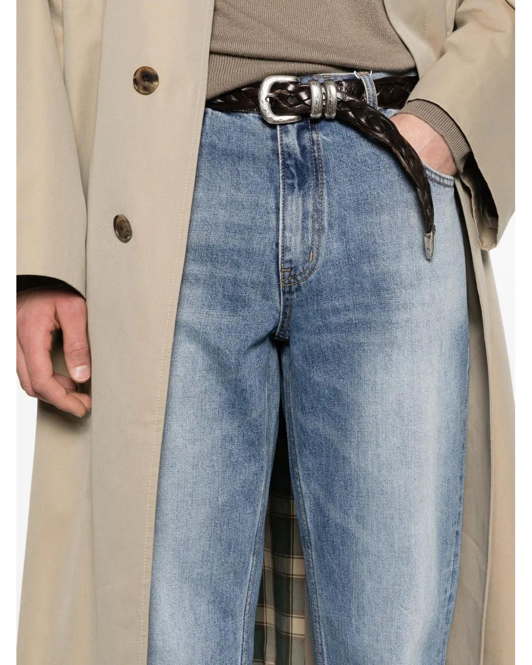 TONYWACK Blue Cotton Faded Wide- Leg Jeans for men