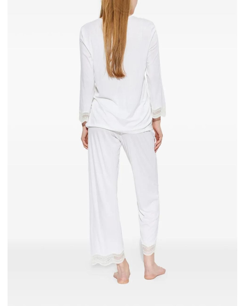 Hanro White Pyjama À Finitions En Dentelle