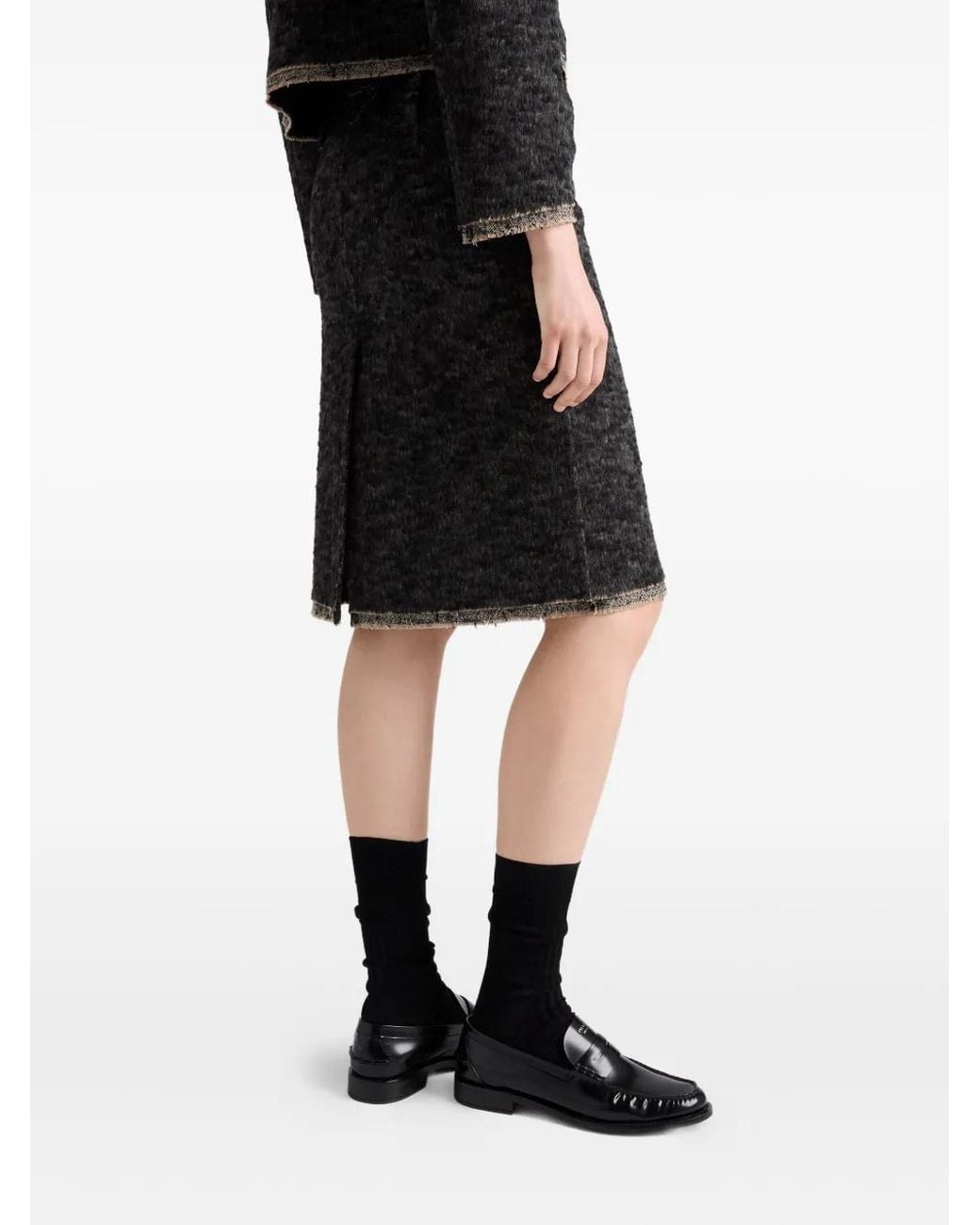 Prada Black Triangle-Logo Tweed Skirt
