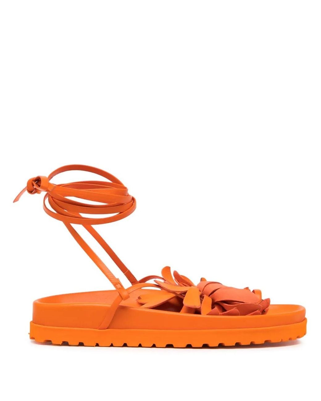 Silvia Tcherassi Orange Sandales Idania En Cuir À Fleurs Appliquées