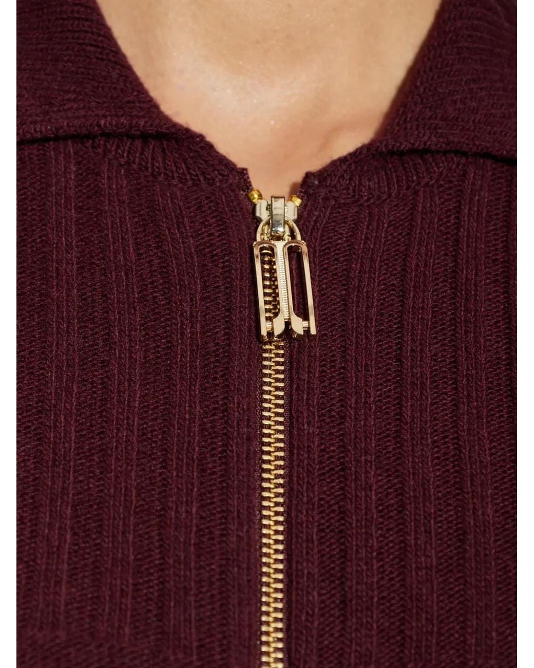Victoria Beckham Purple Ribbed Zip-Up Cardigan